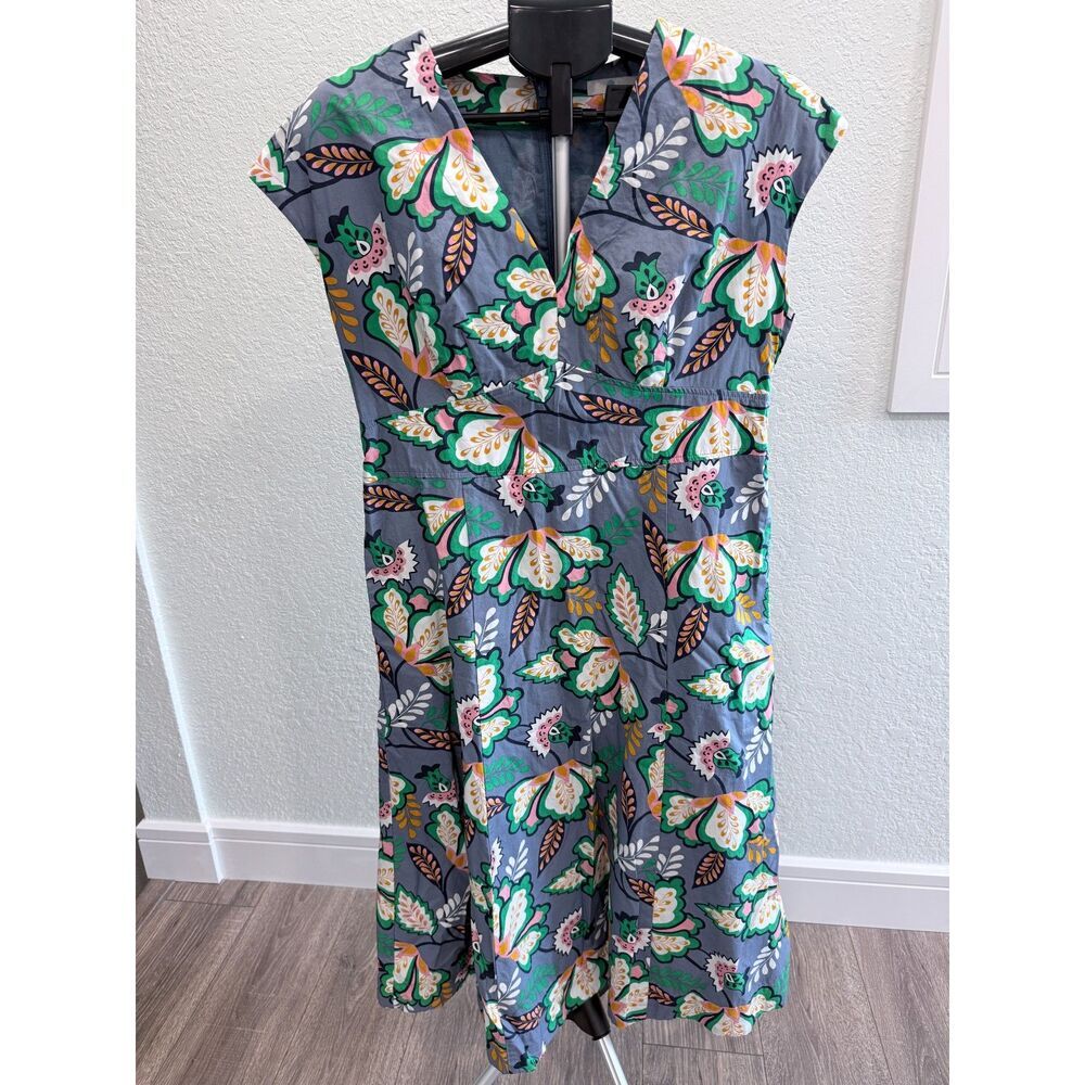 Boden Natasha Floral Print V-Neck Cotton Dress Retro 50s Style Size 10 Petite - Picture 2 of 5